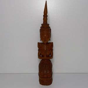 Vintage Carved Wood Buddha Thepanom Female Figure Kneeling and Praying